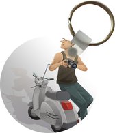Sleutelhanger - Illustratie van iemand met een camera en een Vespa scooter - Plastic - Rond - Uitdeelcadeautjes