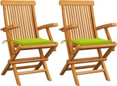 Decoways - Tuinstoelen 2 stuks met heldergroene kussens massief teakhout