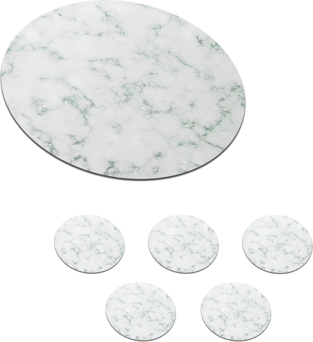 Onderzetters voor glazen - Rond - Marmer - Wit - Groen - 10x10 cm - Glasonderzetters - 6 stuks