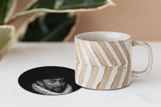 Sous- Sous-verres pour verres - Ronds - Willem I - Adriaen Thomasz - Zwart - Wit - 10x10 cm - Sous-verres - 6 pièces