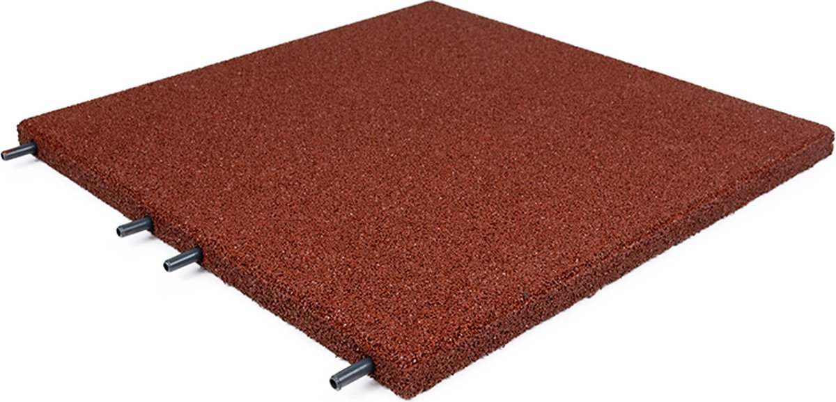 Rubberen tegel | Terrastegels rubber | Rood | Per 1 m² | 4 stuks | 50x50cm | Pen/Gat | Dikte 3cm