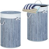 Relaxdays 2x wasmand bamboe - wasbox met deksel - 70 liter - rond - 65 x 41 cm - grijs