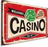 Schilderij - Welcome, Casino, Reclame Bord, Premium Print op Canvas