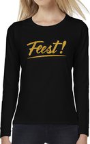 Feest longsleeve zwart met gouden glitter tekst dames - Glitter en Glamour goud party kleding shirt met lange mouwen L