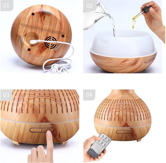 LAVETER Diffuser voor etherische oliën, 550 ml, 10 soorten etherische