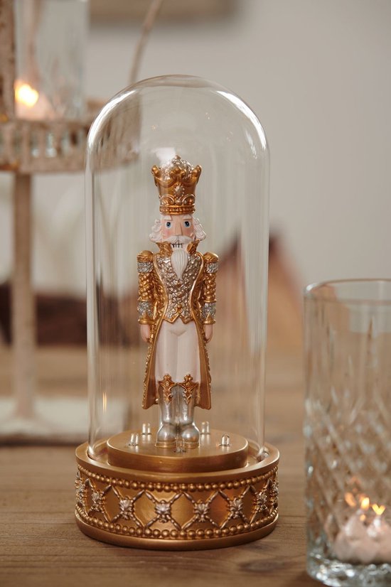 Cloche en Verres Clayre & Eef Casse-Noisette Ø 12*24 cm LED Or Plastique / Glas Cloche de Noël Cloche Cloche Cloche avec Décoration