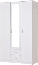 Kledingkast OLESSIA - 3 deuren & 2 laden - Met spiegel - L20 cm - Wit L 120 cm x H 205 cm x D 52 cm