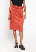 LOLALIZA Suede midi rok met riem - Roest - Maat L