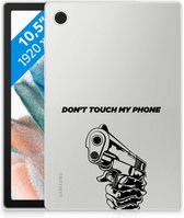 Tablet Hoesje met foto Geschikt voor Samsung Galaxy Tab A8 2021 Siliconen Bumper Gun Don't Touch My Phone met doorzichte zijkanten