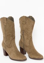 LOLALIZA Halfhoge cowboy laarzen met hoge hak - Khaki - Maat C36