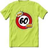 60 Jaar Hoera Verkeersbord T-Shirt | Grappig Verjaardag Cadeau | Dames - Heren | - Groen - L
