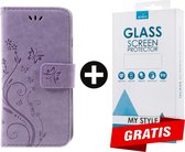 Bookcase Hoesje Vlinders Met Pasjeshouder iPhone 6 Plus/6s Plus Paars - Gratis Screen Protector - Telefoonhoesje - Smartphonehoesje