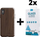 Backcover Hout Design Hoesje iPhone XS Max Donkerbruin - 2x Gratis Screen Protector - Telefoonhoesje - Smartphonehoesje