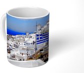 Mok - Vlag van Griekenland tussen de witte huisjes - 350 ML - Beker