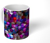 Mok - Paarse geometrie van kubussen - 350 ML - Beker