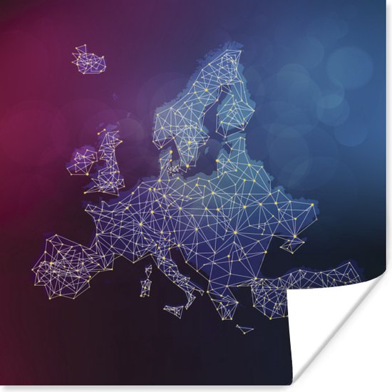 Europe map with network connections on blue background Hires JPEG (5000 x 5000 pixels) and EPS10 file included 75x75 cm - Foto print op Poster (wanddecoratie woonkamer / slaapkamer)