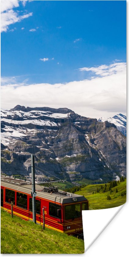 Poster Een rode trein in de Alpen