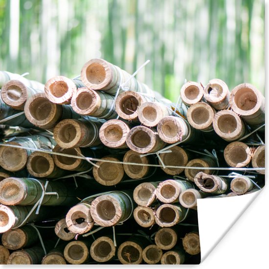 Poster Stapel gesneden bamboe Arashiyama - 100x100 cm XXL