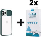 Backcase CamShield Slide Cover Camera Bescherming iPhone 12 Pro Groen - 2x Gratis Screen Protector - Telefoonhoesje - Smartphonehoesje