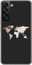 Geschikt voor Samsung Galaxy S22 hoesje - Wereldkaart - Leer - Zwart - Siliconen Telefoonhoesje