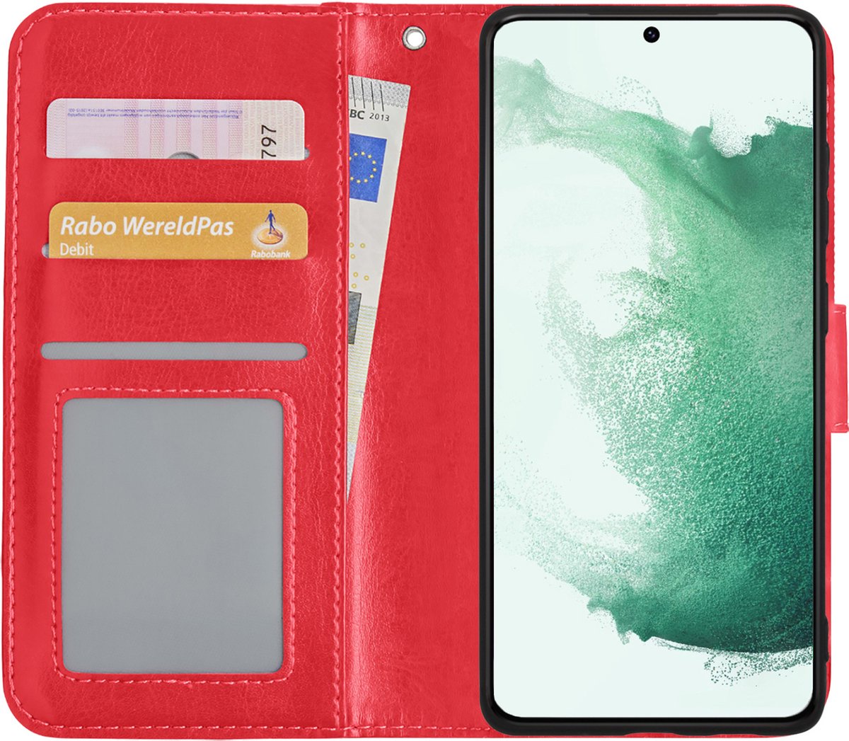 Hoesje Met Pasjeshouder - Geschikt voor Samsung Galaxy S22 Ultra - Luxe Bookcase Portemonee - Flip Case - Kunstleer Book Case - Flipcase - Book Cover - Walletcase - Portemonneehoes - Rood