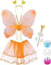 Relaxdays 1x fee kostuum kinderen - vlindervleugels oranje - toverstaf - diadeem