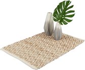 Relaxdays vloerkleed jute en katoen - binnenkleed - ruitjes - karpet - antislip - natuur - 120 x 180 cm