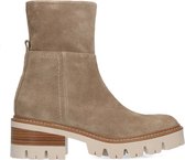 Manfield - Dames - Taupe suède enkellaarsjes - Maat 37
