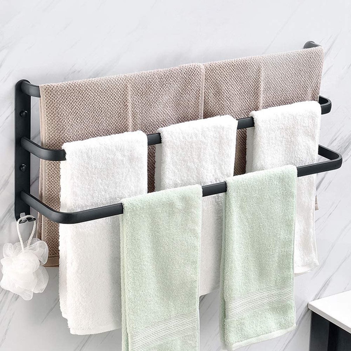Handdoekhouder | Aluminium | Zwart | 40 cm | Keuken | Badkamer | Max 180 kg