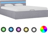 Decoways - Bedframe met opslag en LED stof lichtgrijs 140x200 cm