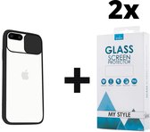 Backcase CamShield Slide Cover Camera Bescherming iPhone 6 Plus/6s Plus Zwart - 2x Gratis Screen Protector - Telefoonhoesje - Smartphonehoesje