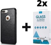 Backcase Lederen Hoesje iPhone 6 Plus/6s Plus Zwart - 2x Gratis Screen Protector - Telefoonhoesje - Smartphonehoesje