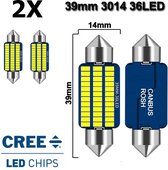 ( Set 2 Pièces ) C5W 39mm Wit Clair 6500K 12V LED CANbus Compatible avec ESP CHIP Sans erreur - 3014 Cree 36-SMD - 6500 Kelvin -1150 Lumen - Instrument - Éclairage intérieur - 39 mm - RTH39W