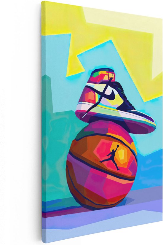 Artaza Canvas Schilderij Nike Jordan op een Basketbal in Kleur - 40x60 - Poster Foto op Canvas - Canvas Print