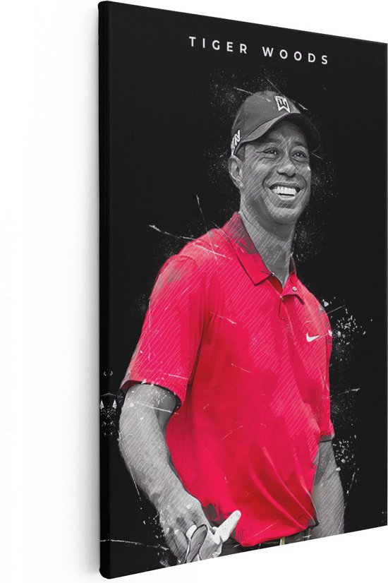 Artaza Canvas Schilderij Golfer Tiger Woods Lachend - 20x30 - Klein - Foto Op Canvas - Canvas Print