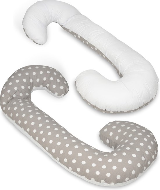 Voedingskussen - Body pillow - 240 cm - 100% katoen - wit en grijs met stippen