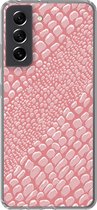 Geschikt voor Samsung Galaxy S21 FE hoesje - Krokodillenleer - Dierenprint - Roze - Siliconen Telefoonhoesje