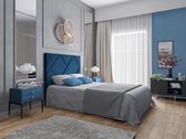 Hoofdeinde KANDRA - 160 cm - met USB-ingang - Fluweel - Donkerblauw