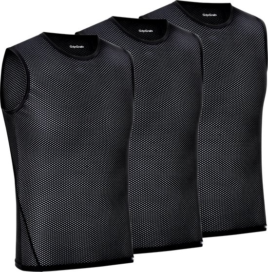 GripGrab - Ultralight 3PACK Mesh Mouwloos Base Layer Zomer Fiets Ondershirt Polygiene Zweethemd - Zwart - Heren - Maat M