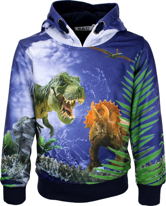 S&C Hoodie dino Kids & Kind Jongens Blauw - Maat: 98/104