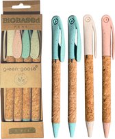 green-goose® Bio-Based Kurk Pen | 4 Stuks | Duurzame Plant-Based Balpen