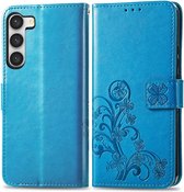 Klavertje vier blauw agenda wallet case hoesje Telefoonhoesje geschikt voor Samsung Galaxy A54 5G