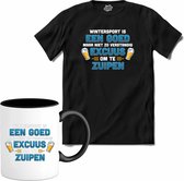 Wintersport is een goed excuus om te zuipen | Grappige apres ski dank shirt | Wintersport kleding - T-Shirt met mok - Unisex - Zwart - Maat 4XL