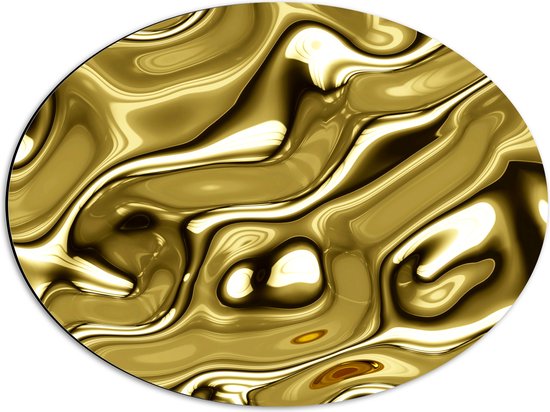 Dibond Ovaal - Vloeibaar Metaal in het Goud - 56x42 cm Foto op Ovaal (Met Ophangsysteem)