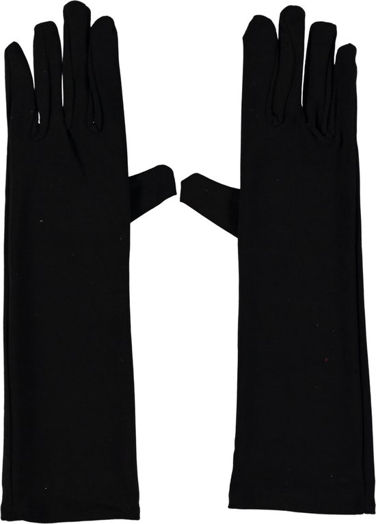 Apollo - Nylon handschoenen - Lange handschoenen - 40 cm - Zwart - Maat XL - Zwarte Handschoenen - Zwarte handschoenen verkleed - Carnaval