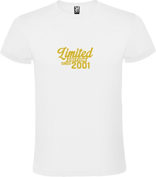 Wit T-Shirt met “Limited sinds 2001 “ Afbeelding Goud Size XXXXXL
