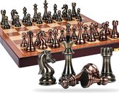Pro-Care XL Super de Luxe Échiquier Fait Main en Noyer avec Pièces en Bronze - Super Taille Handgemaakt - Noyer / Esdoorn - Pièces d'échecs en Bronze Fait Main - Système de Rangement Pliable - Echecs - Jeu d'Échecs - Chess