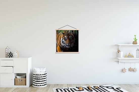 Porte-affiche avec affiche - Affiche scolaire - Tigre - Feuilles - Jungle - Animaux - Sauvage - 40x40 cm - Lattes transparentes