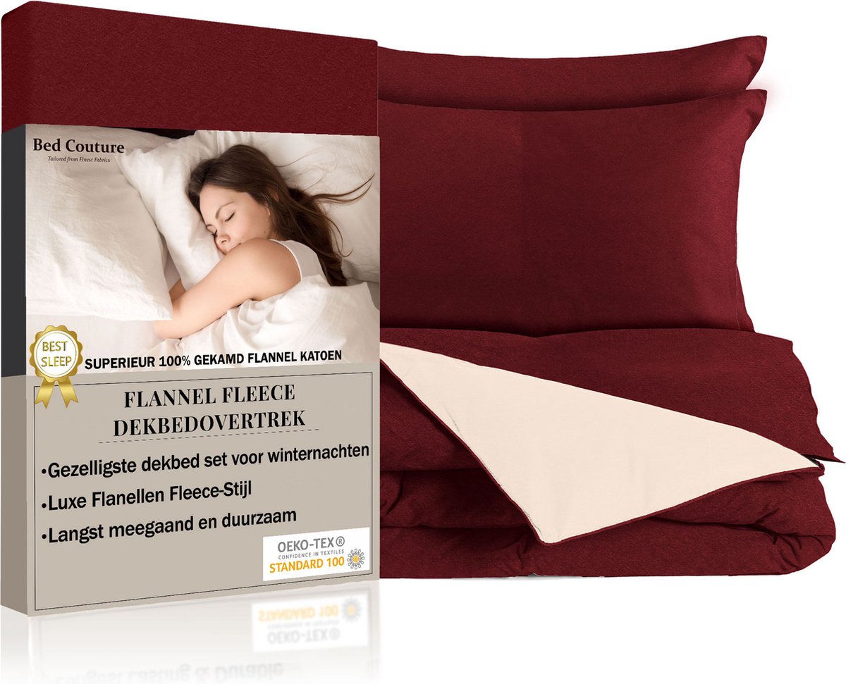 Bed Couture - Flanel Fleece Dekbedovertrek set - 100% Katoen Extra zacht en Warm - 155x200 + 2 kussenslopen 50x70 - Kastanjebruin/Vanille