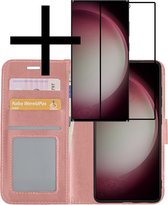 Hoes Geschikt voor Samsung S23 Ultra Hoesje Book Case Hoes Flip Cover Wallet Bookcase Met Screenprotector - Rosé goud